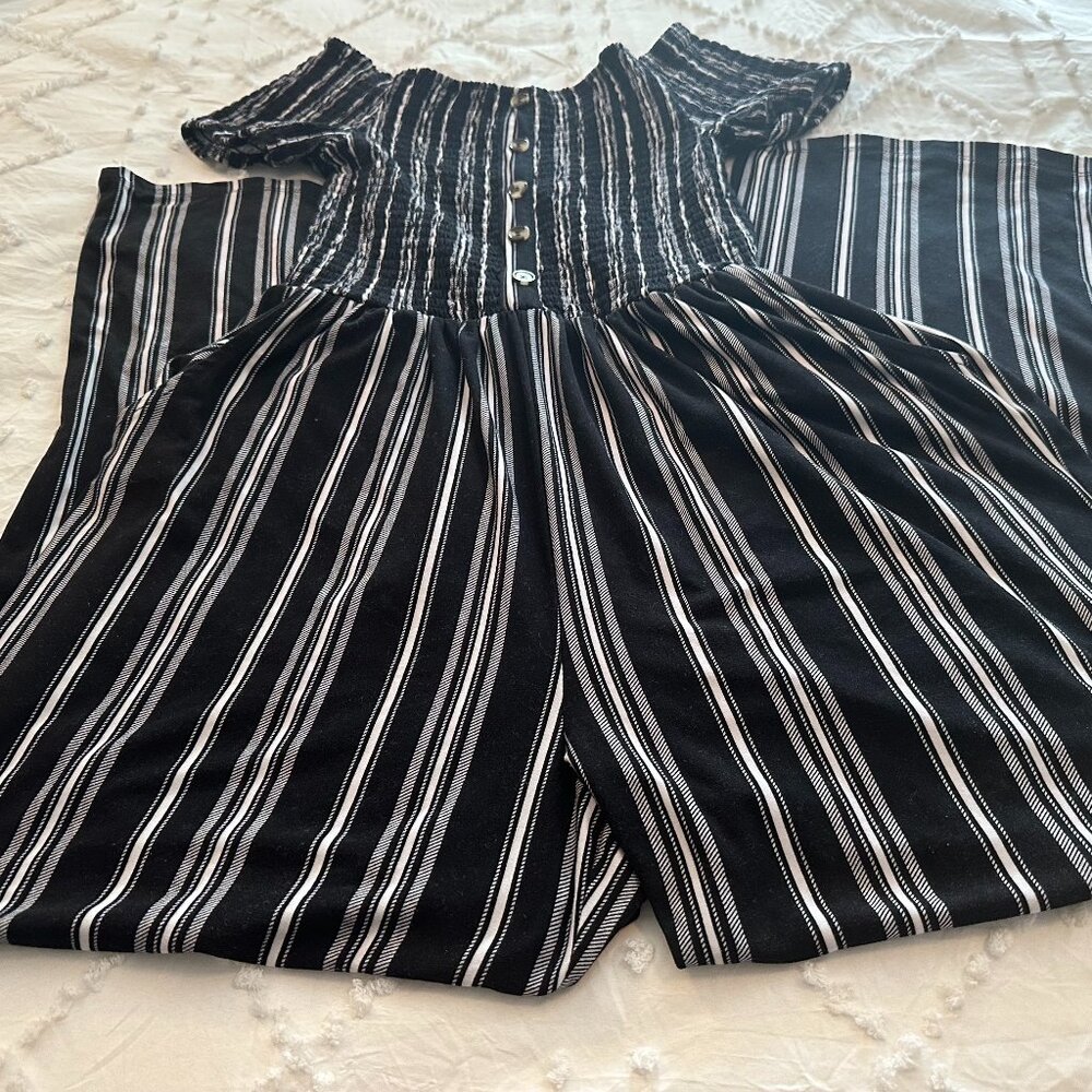 205 Collins Pants Jumpsuit Short Sleeve Black/White Women's Size Large
